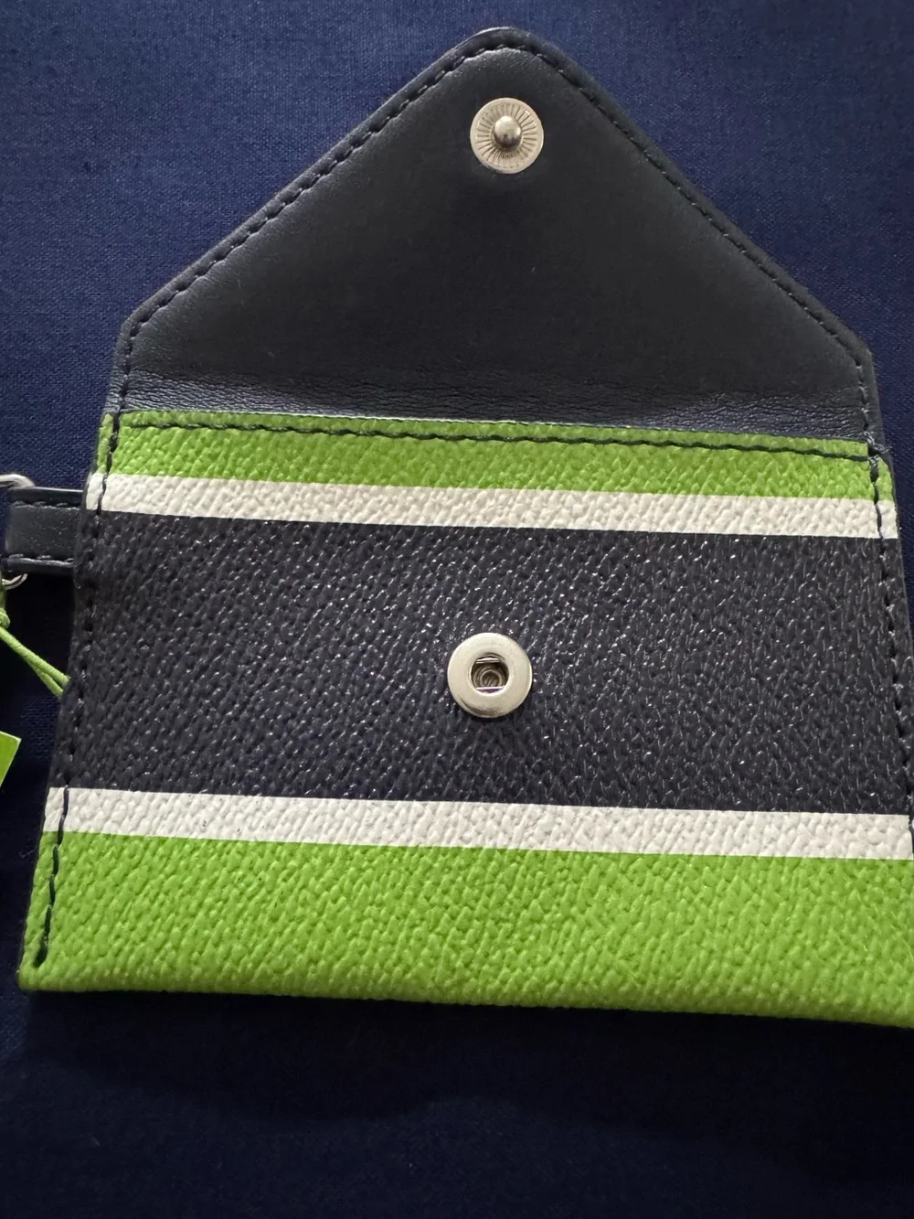 Vera Bradley Green Blue & White Striped Key Clip Card Wallet
